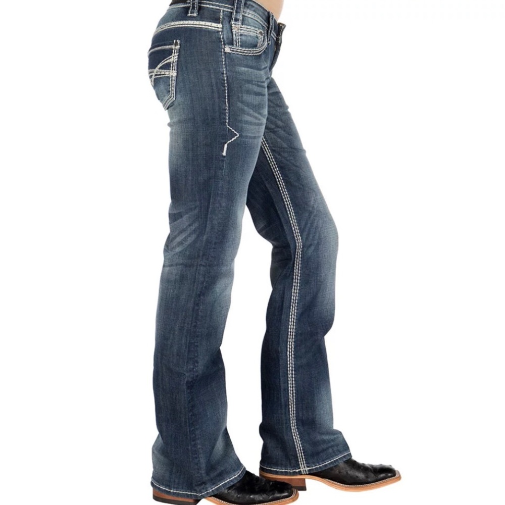Rock&Roll mid rise jeans with decorated pockets